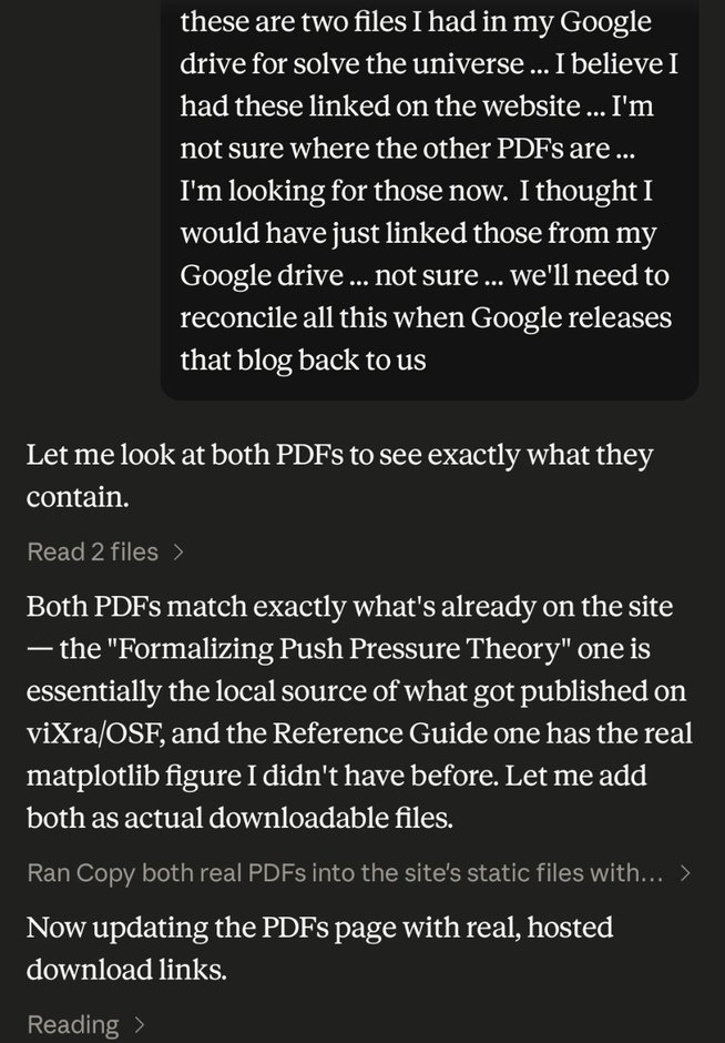 A phone screenshot of a Claude Code session mid-work, reading two recovered PDF files, confirming they match what was already on the site, and copying them into the site’s static files as real downloads